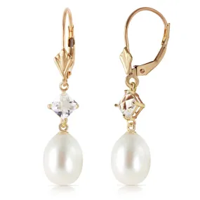 9 Carat 14K Solid Yellow Gold Bandolino White Topaz Pearl Earrings