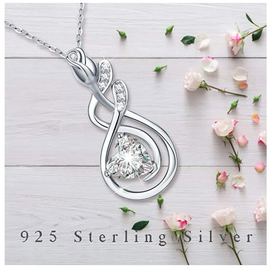 925 Sterling Silver Diamond Stud Heart Twist Pendant Necklace Charm Jewelry Mother's Day Anniversary Valentine Gift 20in.