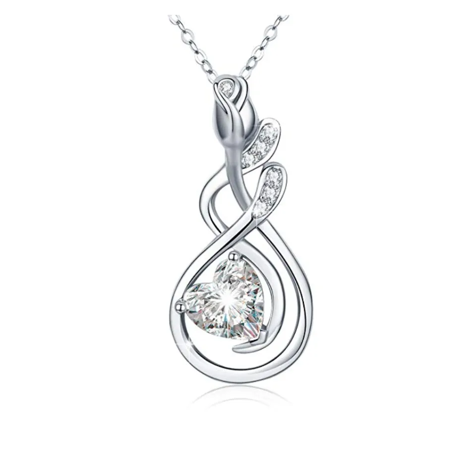 925 Sterling Silver Diamond Stud Heart Twist Pendant Necklace Charm Jewelry Mother's Day Anniversary Valentine Gift 20in.