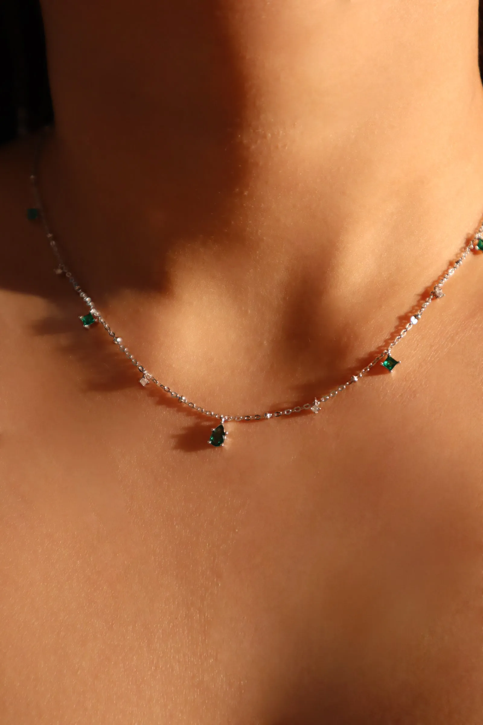 925 Sterling Silver Green Gems Necklace