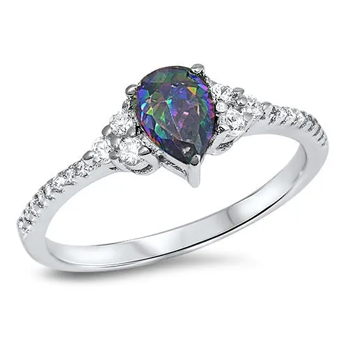 925 Sterling Silver Ring With Darker Blue Opal & CZ