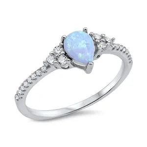 925 Sterling Silver Ring With Darker Blue Opal & CZ