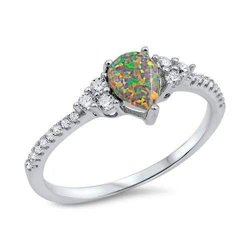 925 Sterling Silver Ring With Darker Blue Opal & CZ