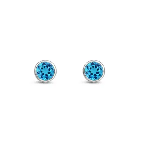 9ct White Gold 3mm Swiss Blue Topaz Rubover Stud Earrings 0.27ct