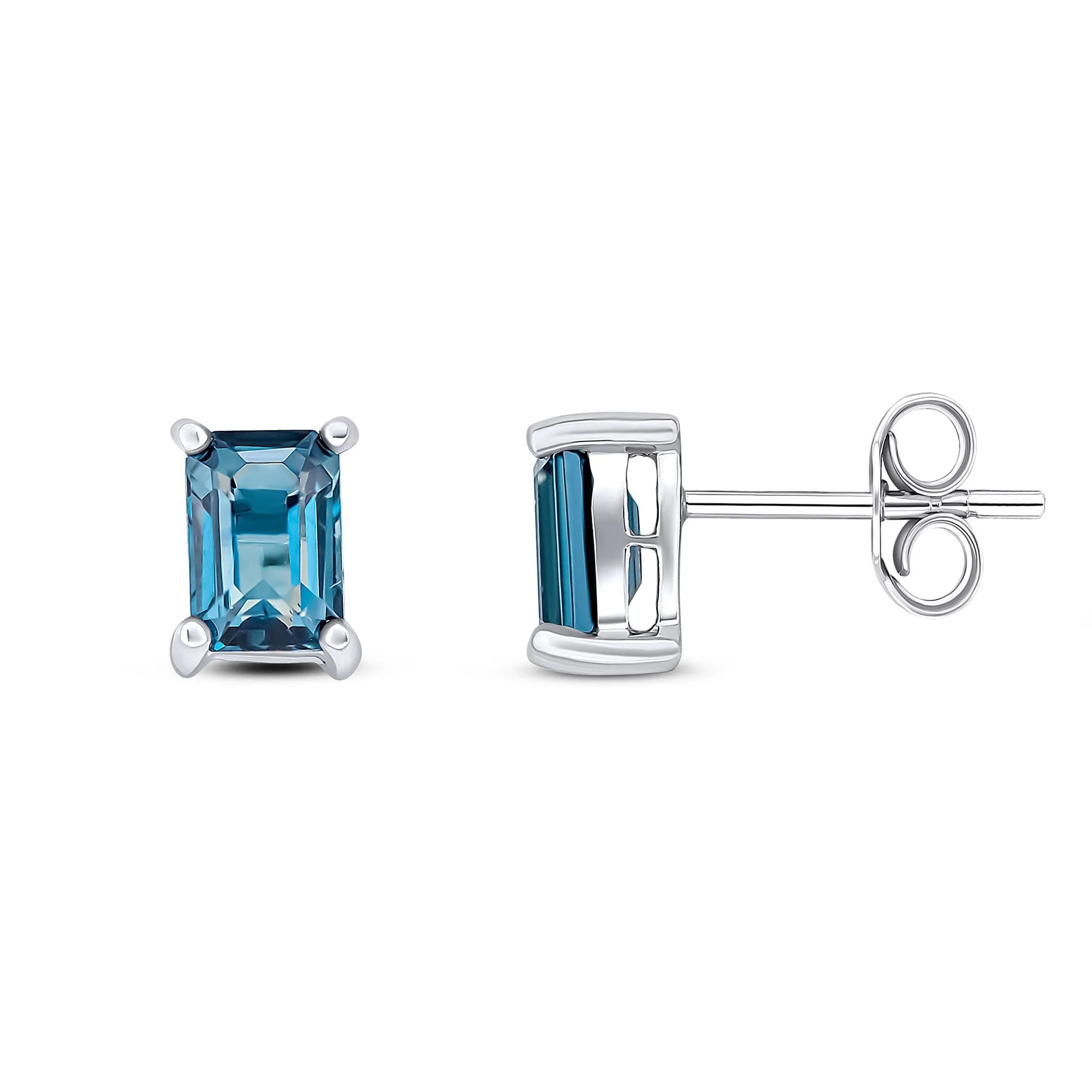 9ct White Gold Octanganol London Blue Topaz Claw Stud Earrings 1.33ct