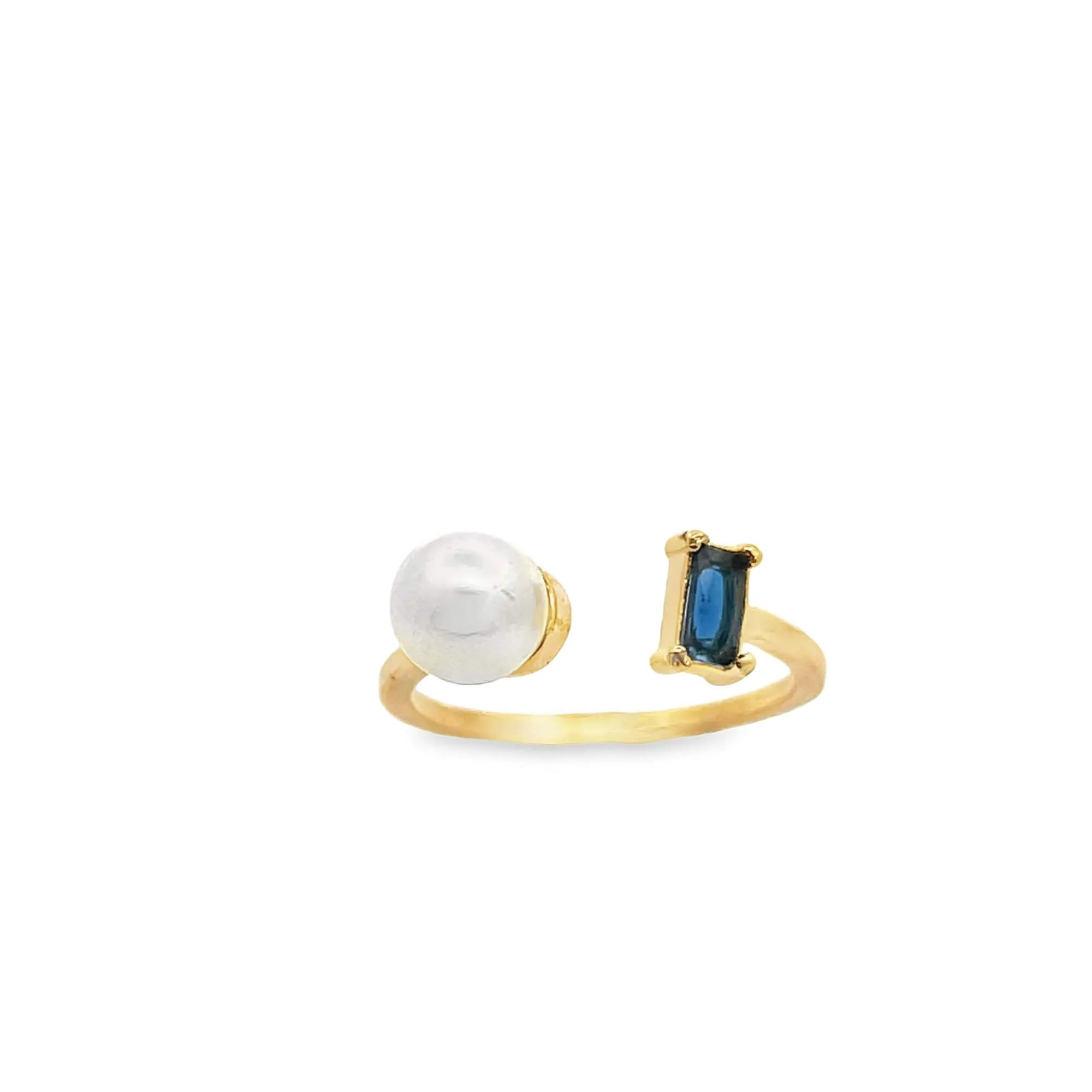 Adjustable Pearl Open Ring with CZ Stone