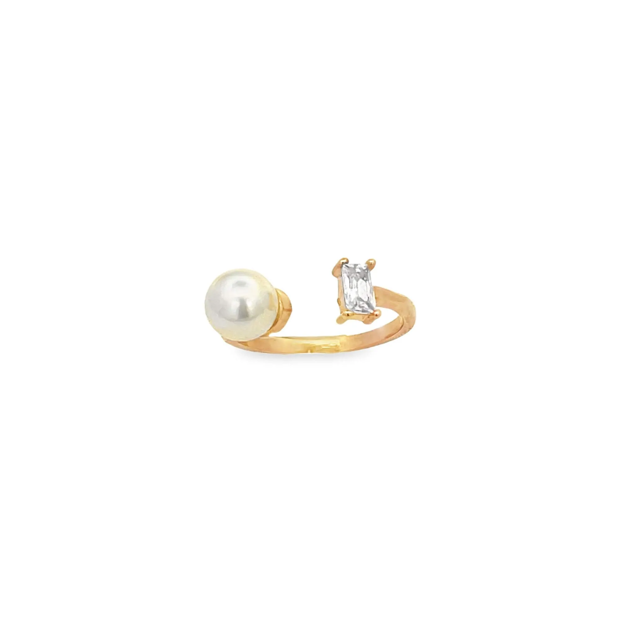 Adjustable Pearl Open Ring with CZ Stone