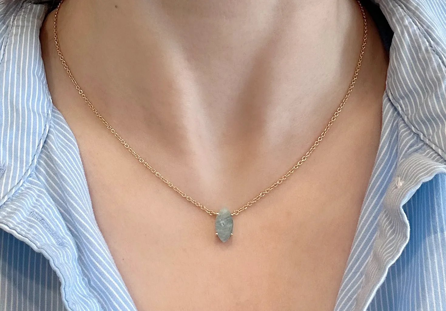 Amare Wear March Marquise Birthstone Necklace Aquamarine