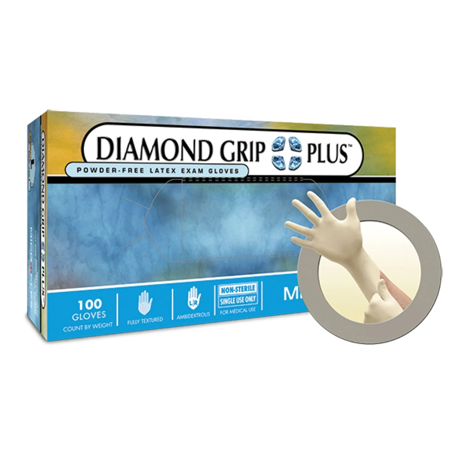 Ansell Microflex Diamond Grip Plus Powder-Free Latex Exam Gloves Glove Exam Latex Diamond Gripplus Pf Sm 100/Bx 10Bx/Cs