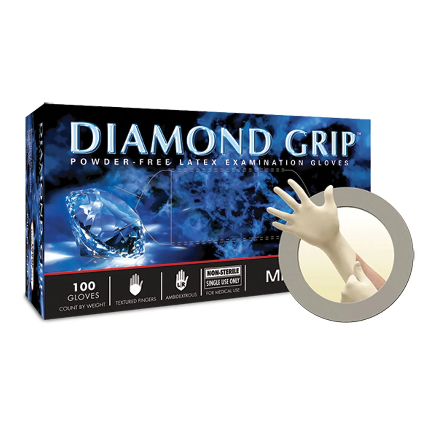 Ansell Microflex Diamond Grip Powder-Free Latex Exam Gloves Glove Exam Latex Diamond Grippf Med 100/Bx 10Bx/Cs