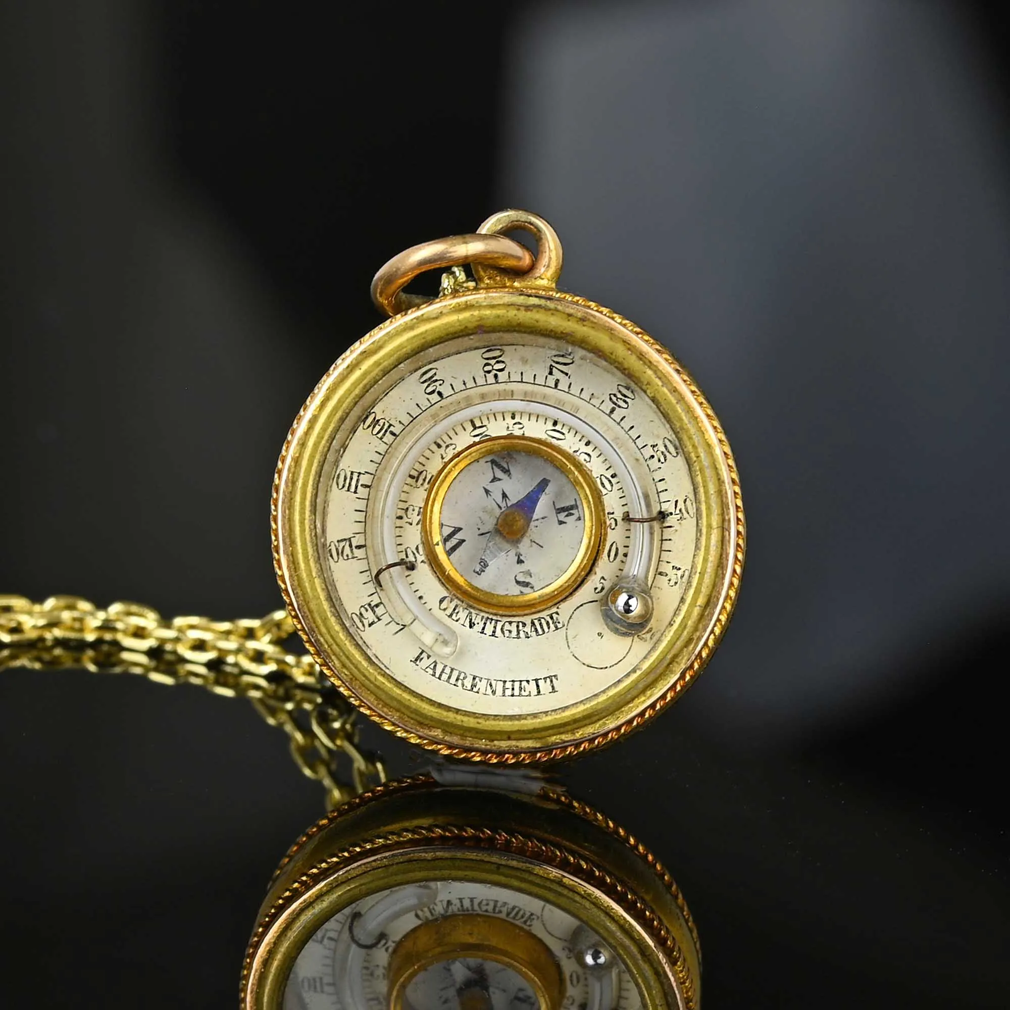 Antique 18K Gold Thermometer Compass Fob Pendant