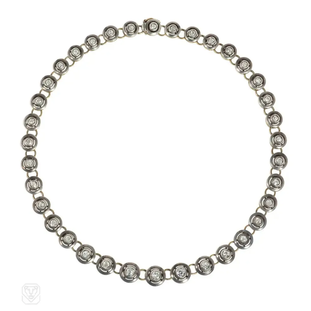 Antique diamond disk riviere necklace