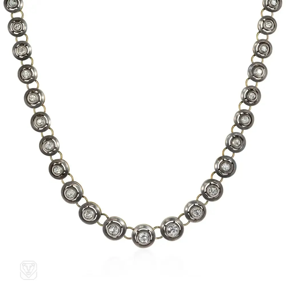 Antique diamond disk riviere necklace