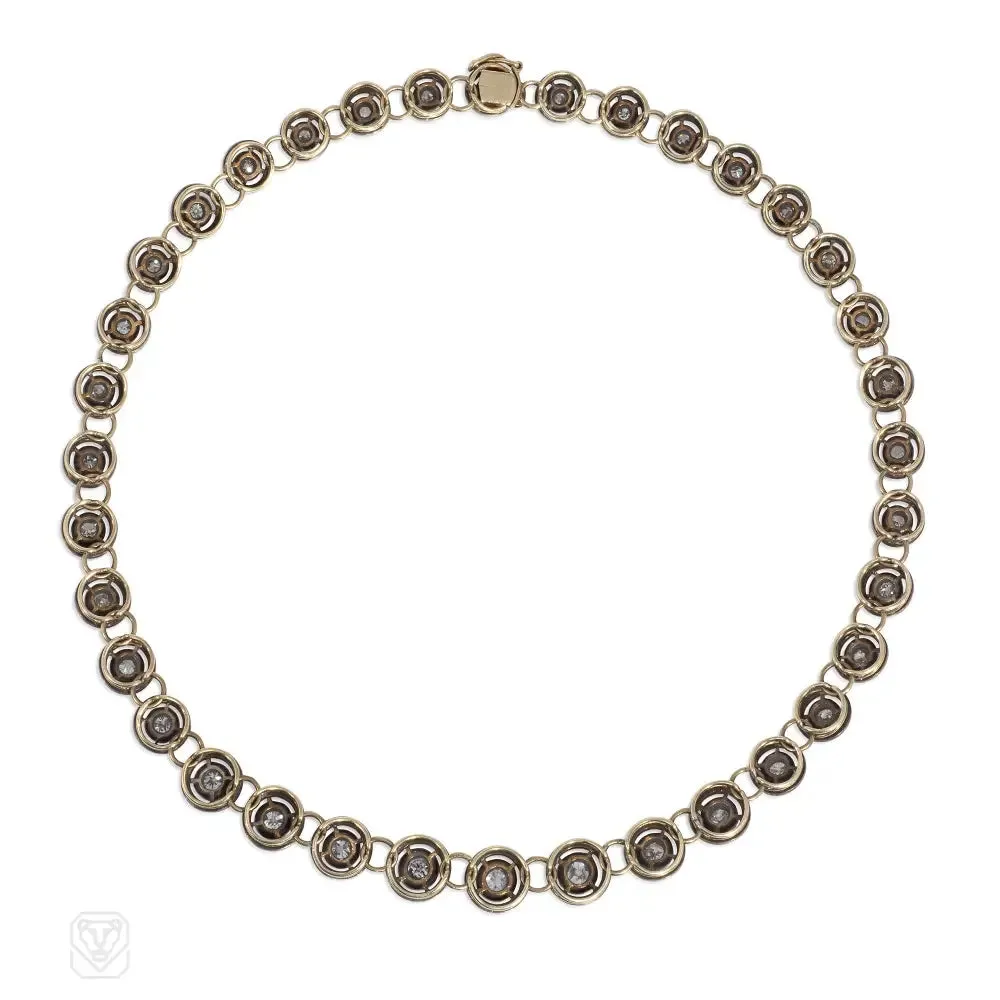 Antique diamond disk riviere necklace