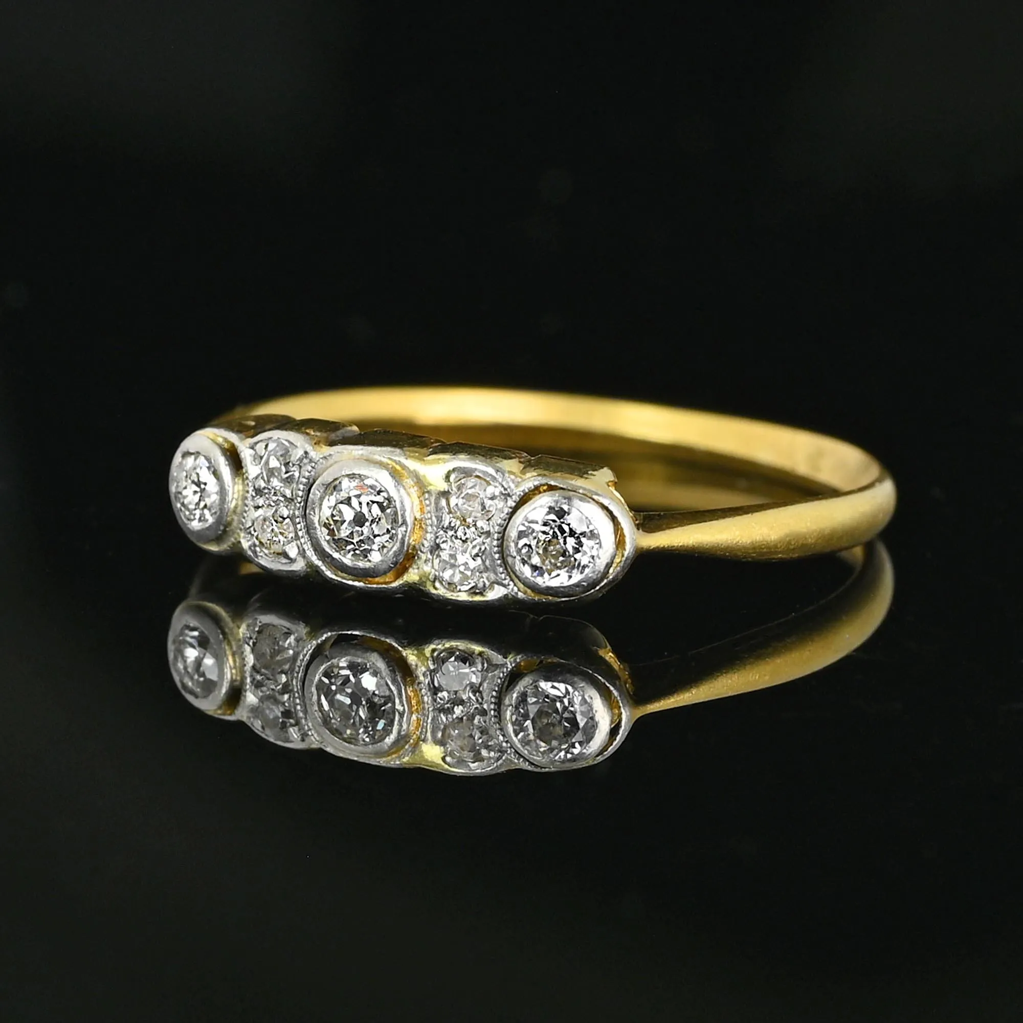 Antique European Cut Diamond Ring Band in 18K Gold