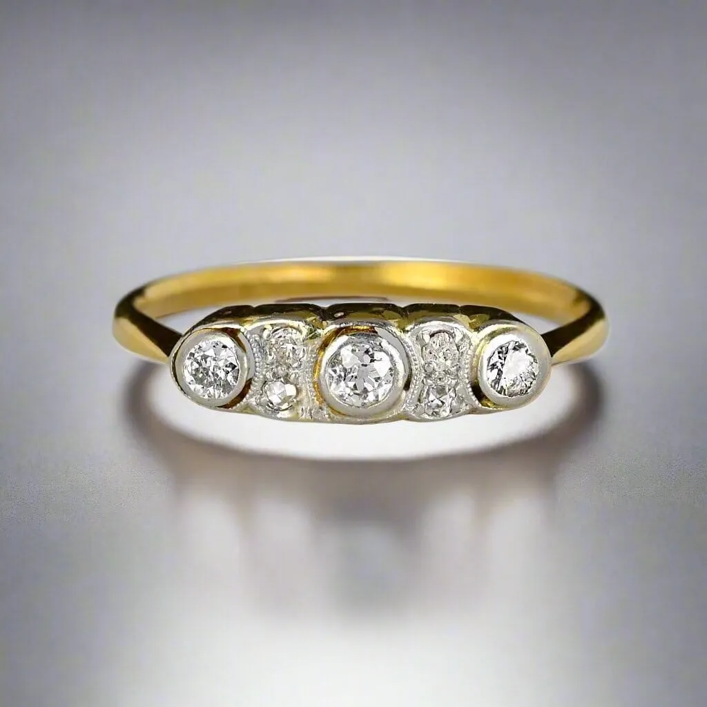 Antique European Cut Diamond Ring Band in 18K Gold