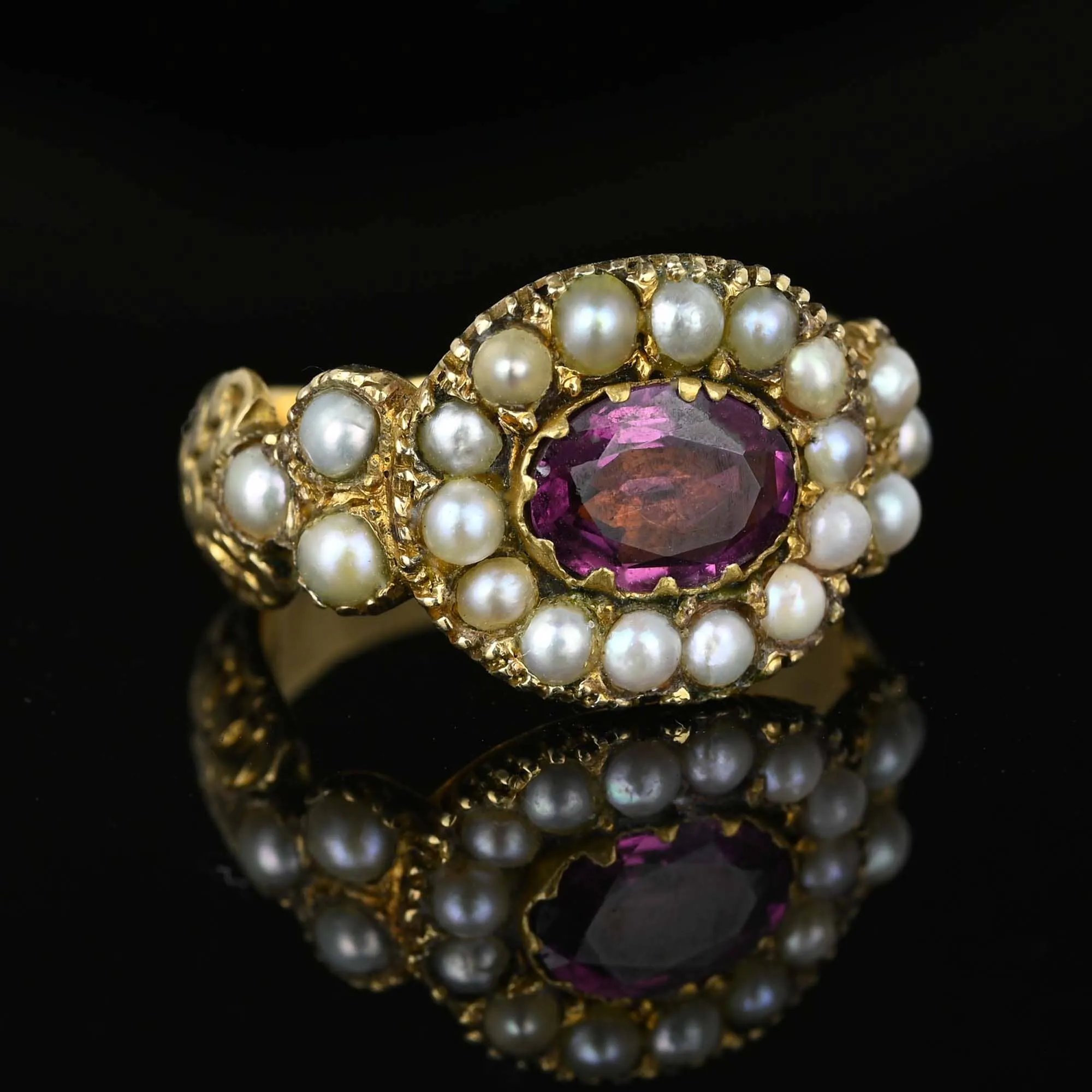 Antique Georgian Pearl Cluster Amethyst Ring