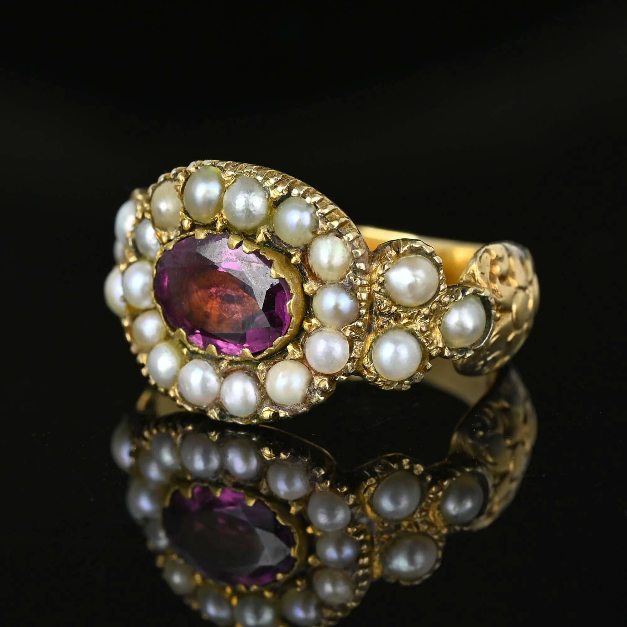 Antique Georgian Pearl Cluster Amethyst Ring