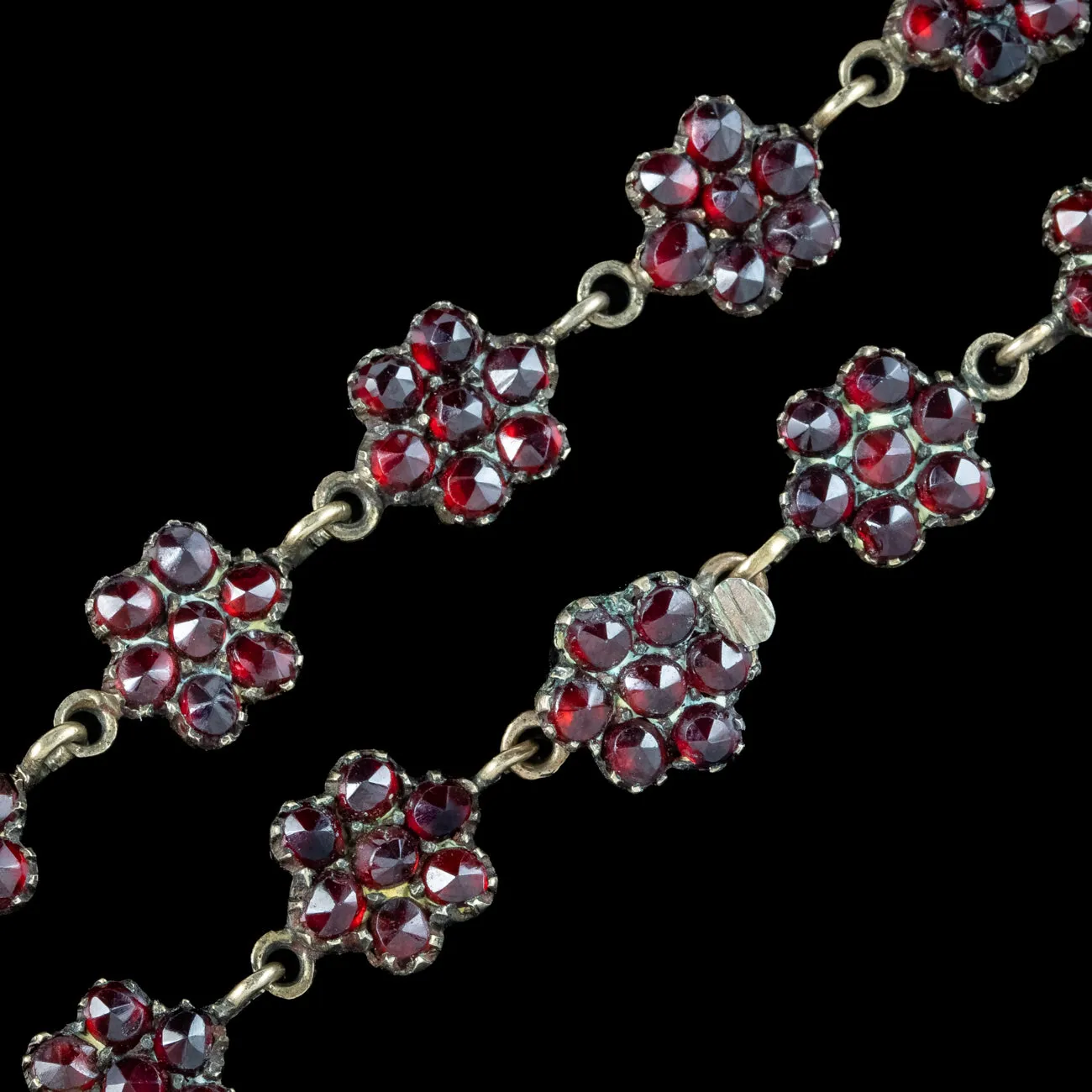 Antique Victorian Bohemian Garnet Floral Dropper Necklace