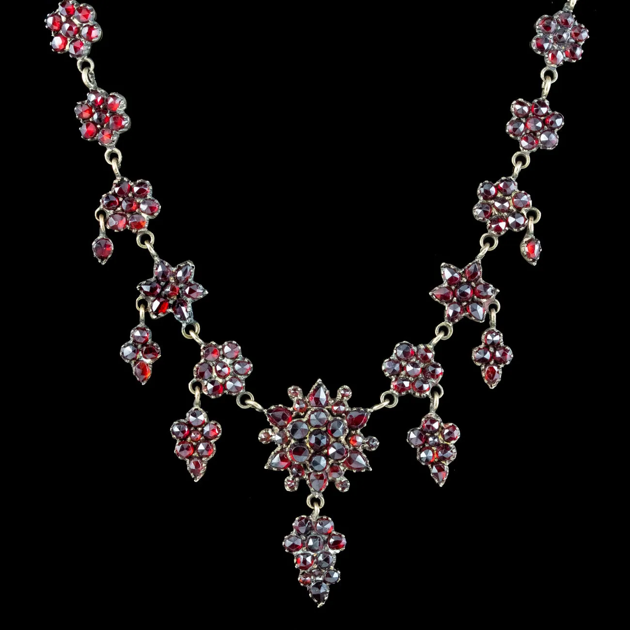 Antique Victorian Bohemian Garnet Floral Dropper Necklace