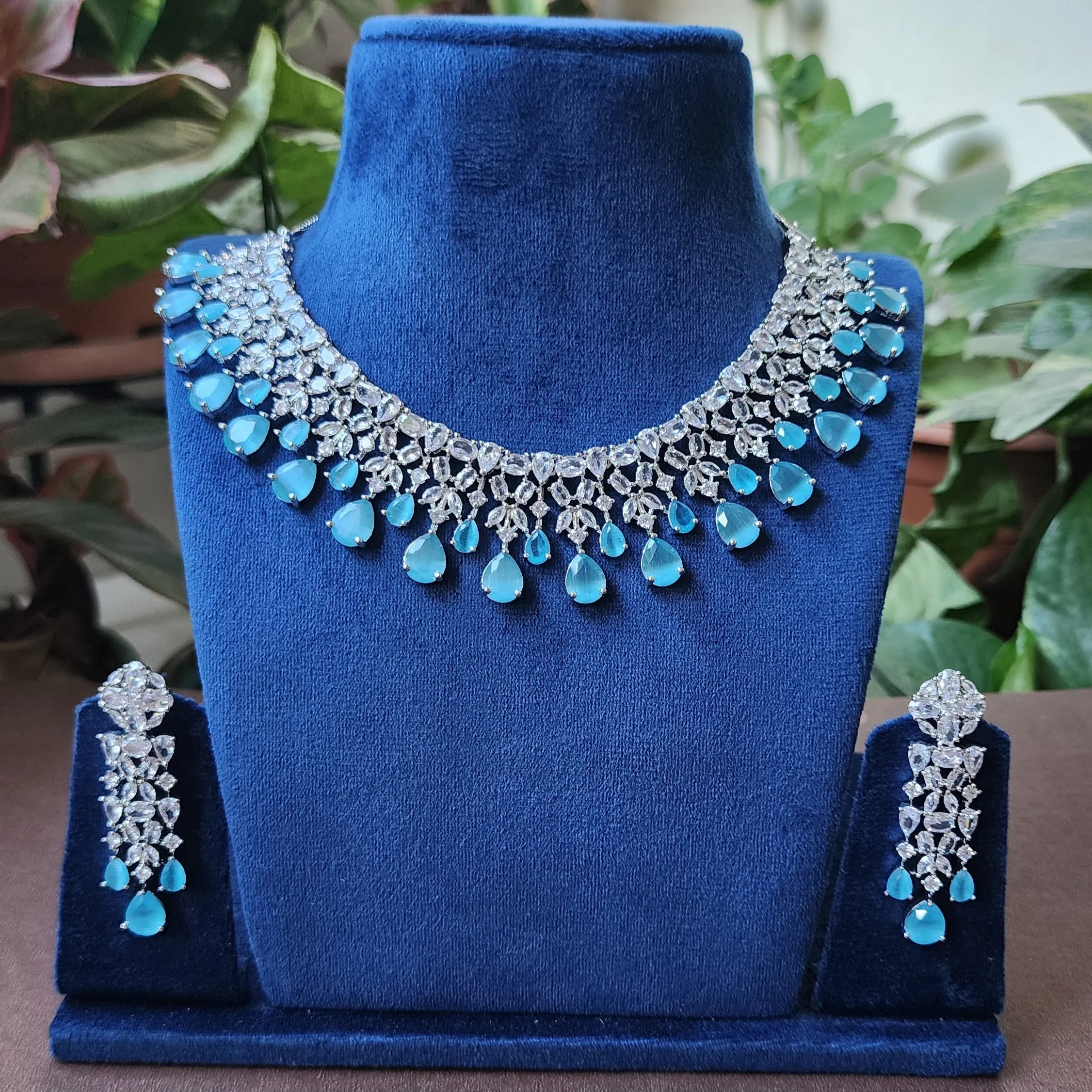 Aqua Blue American Diamond Choker