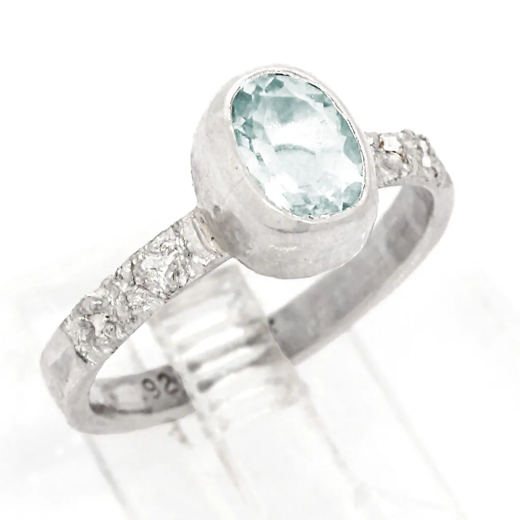 Aquamarine & Zircon Ring (size 6 1/2)