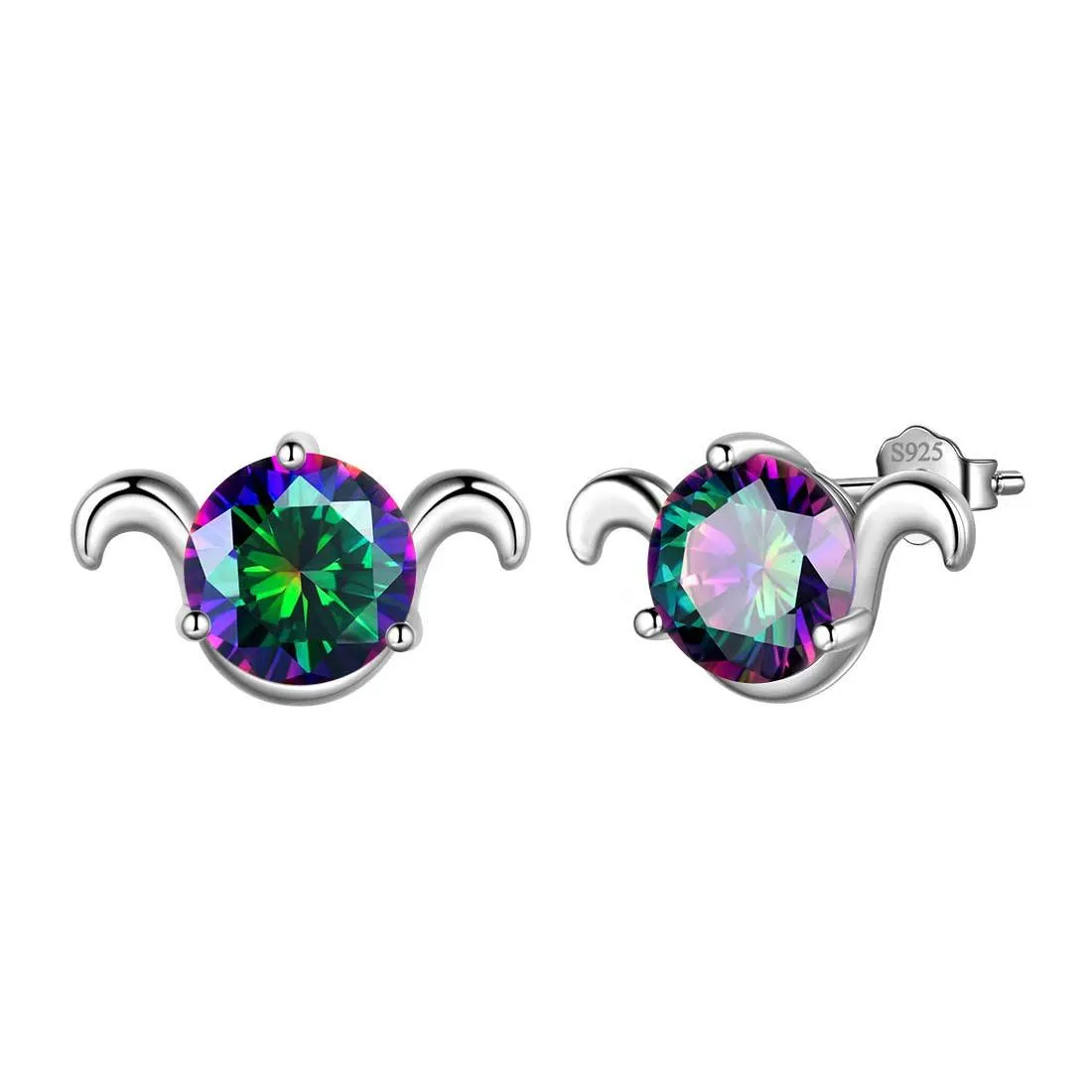 Aries Stud Earrings Women Girls Constellation Jewelry Mystic Topaz Sterling Silver