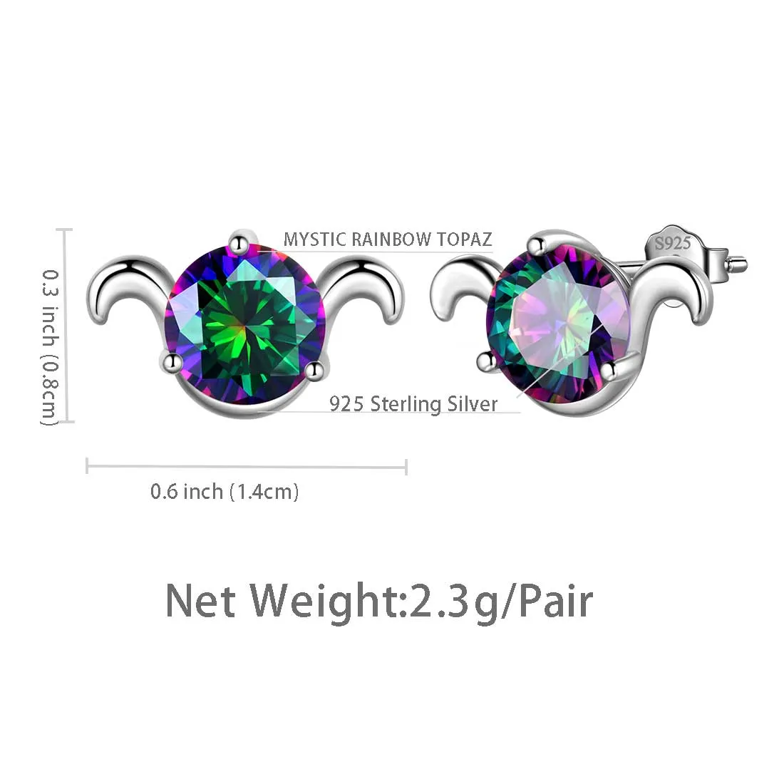 Aries Stud Earrings Women Girls Constellation Jewelry Mystic Topaz Sterling Silver