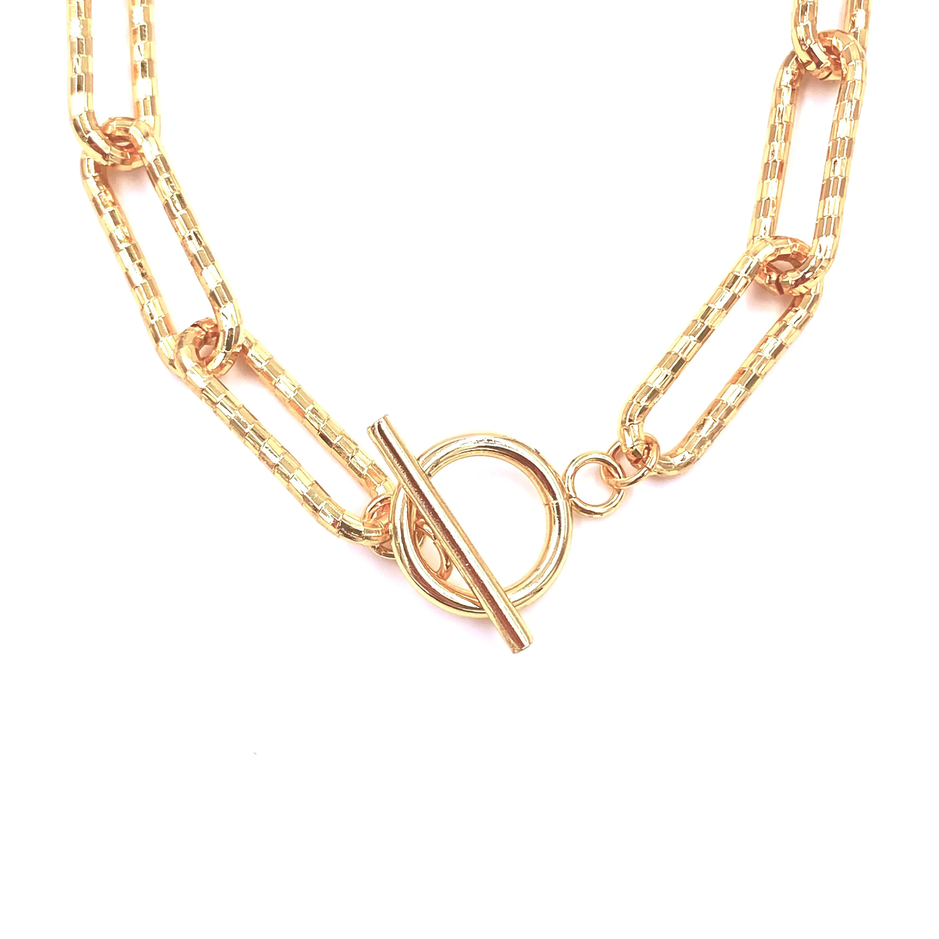 Ashley Gold Stainless Steel Gold Plated Diamond Cut Chain Design With Toggle Clasp Necklace