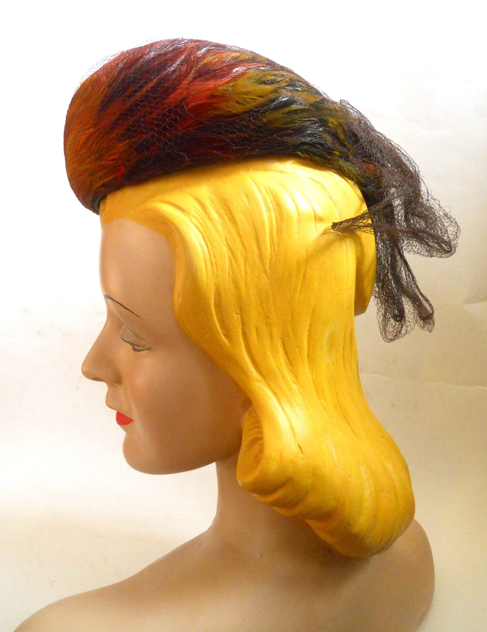 Autum Hues Feather High Crown Tilt Hat circa 1940s