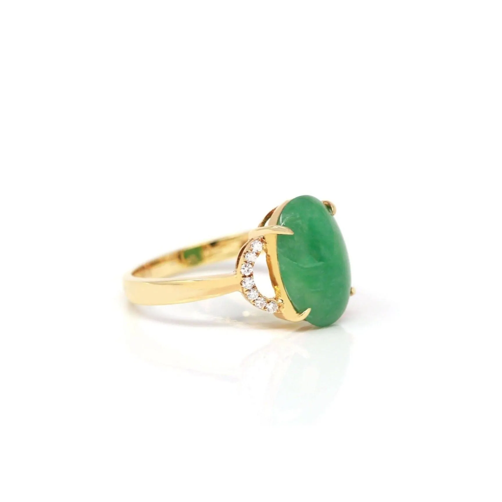 Baikalla™ "Marie" 18k Rose Gold Natural Green Imperial Jadeite Ring With Diamonds