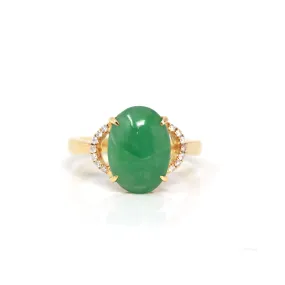 Baikalla™ "Marie" 18k Rose Gold Natural Green Imperial Jadeite Ring With Diamonds