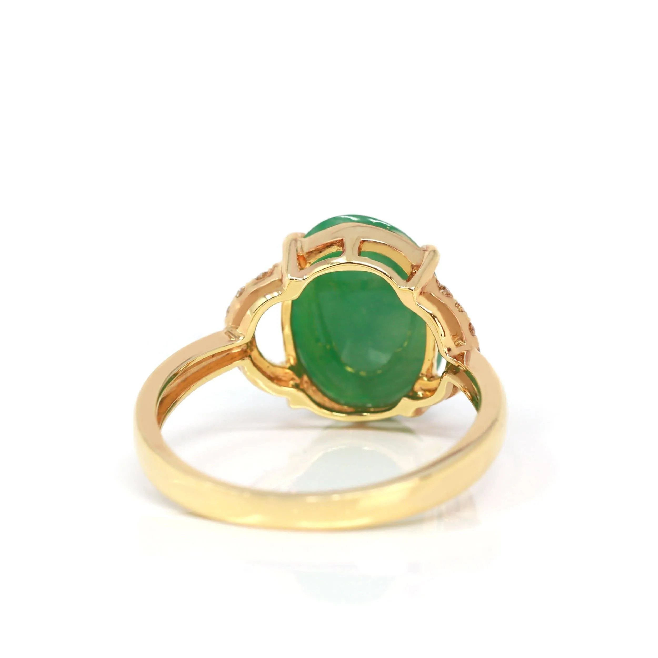 Baikalla™ "Marie" 18k Rose Gold Natural Green Imperial Jadeite Ring With Diamonds