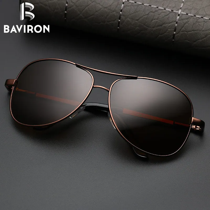 BAVIRON Wrap Aviator Sunglasses Retro Classic Designer Men Sunglasses Aluminum Polarized Sun Glasses Driving UV400 Oculos 1588