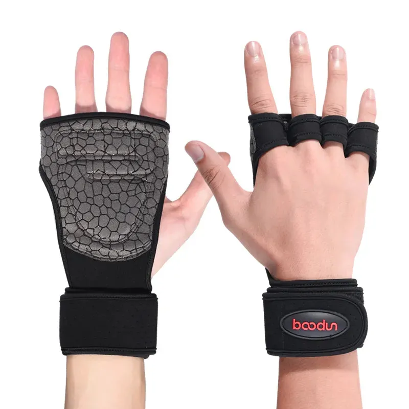 BD1119 Body Building Gym Training Fitness Weightlifting Gloves Wrist Wraps Workout Half Finger For Men & Women