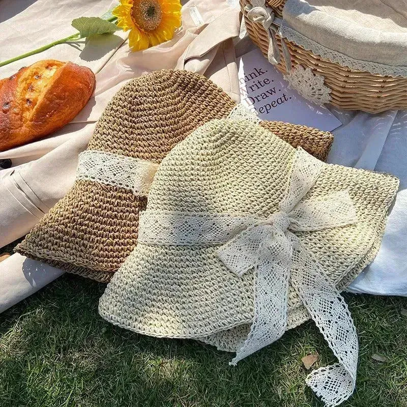 Beige Woven Straw Hat Women's Spring Summer