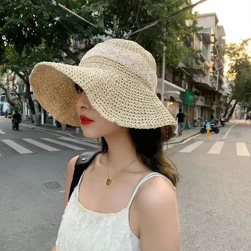 Beige Woven Straw Hat Women's Spring Summer