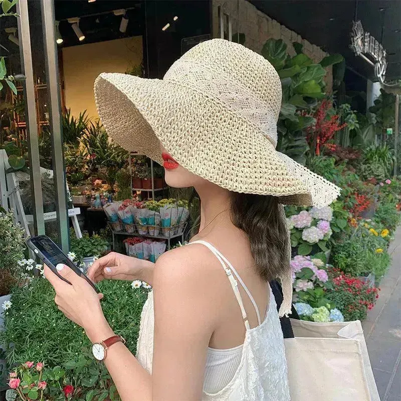 Beige Woven Straw Hat Women's Spring Summer