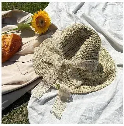 Beige Woven Straw Hat Women's Spring Summer