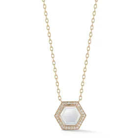 BELL 18K GOLD AND DIAMOND HEXAGON ROCK CRYSTAL PENDANT