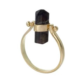 BLACK TOURMALINE SWIVEL RING - GOLD