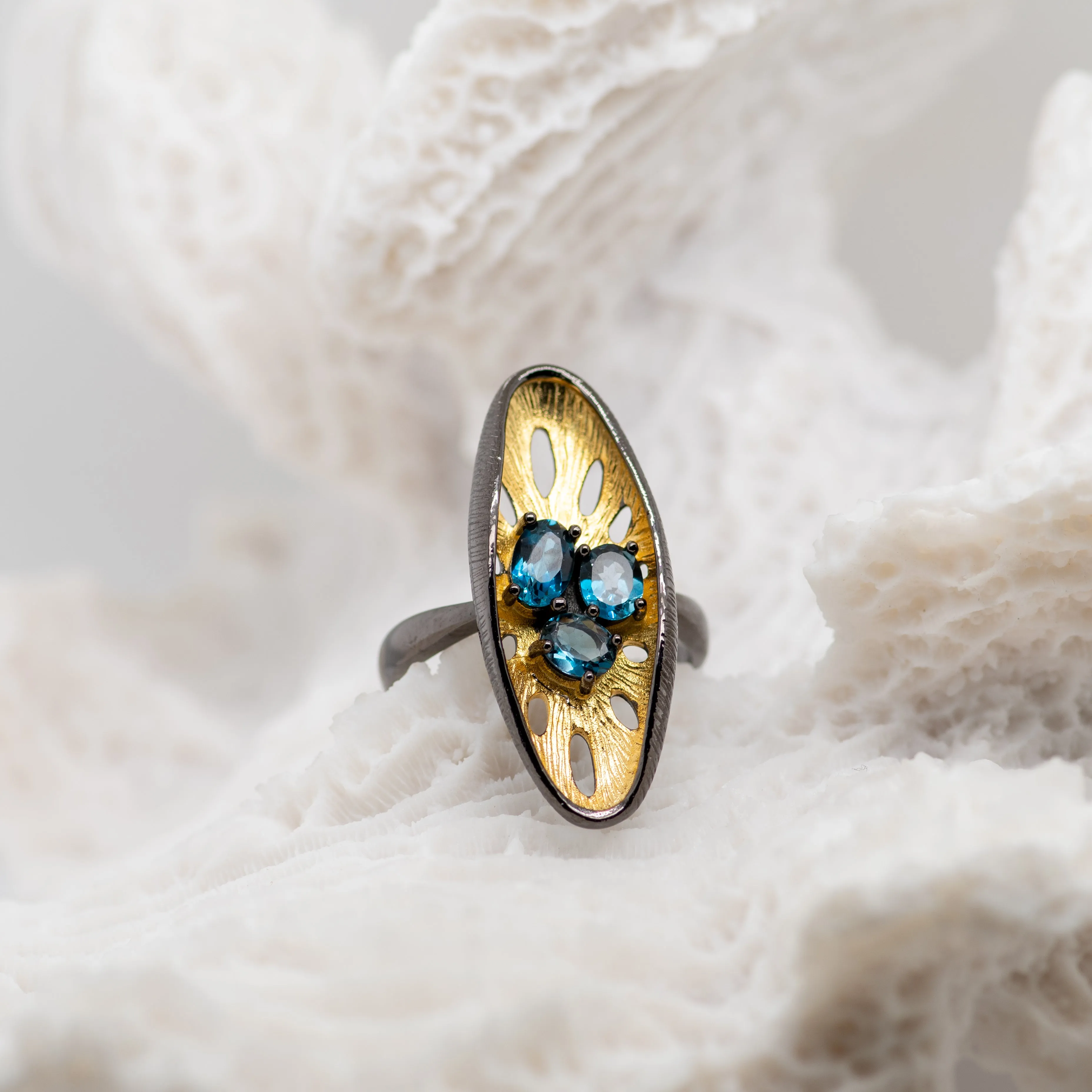 Bloom London Blue Topaz Ring in Sterling Silver