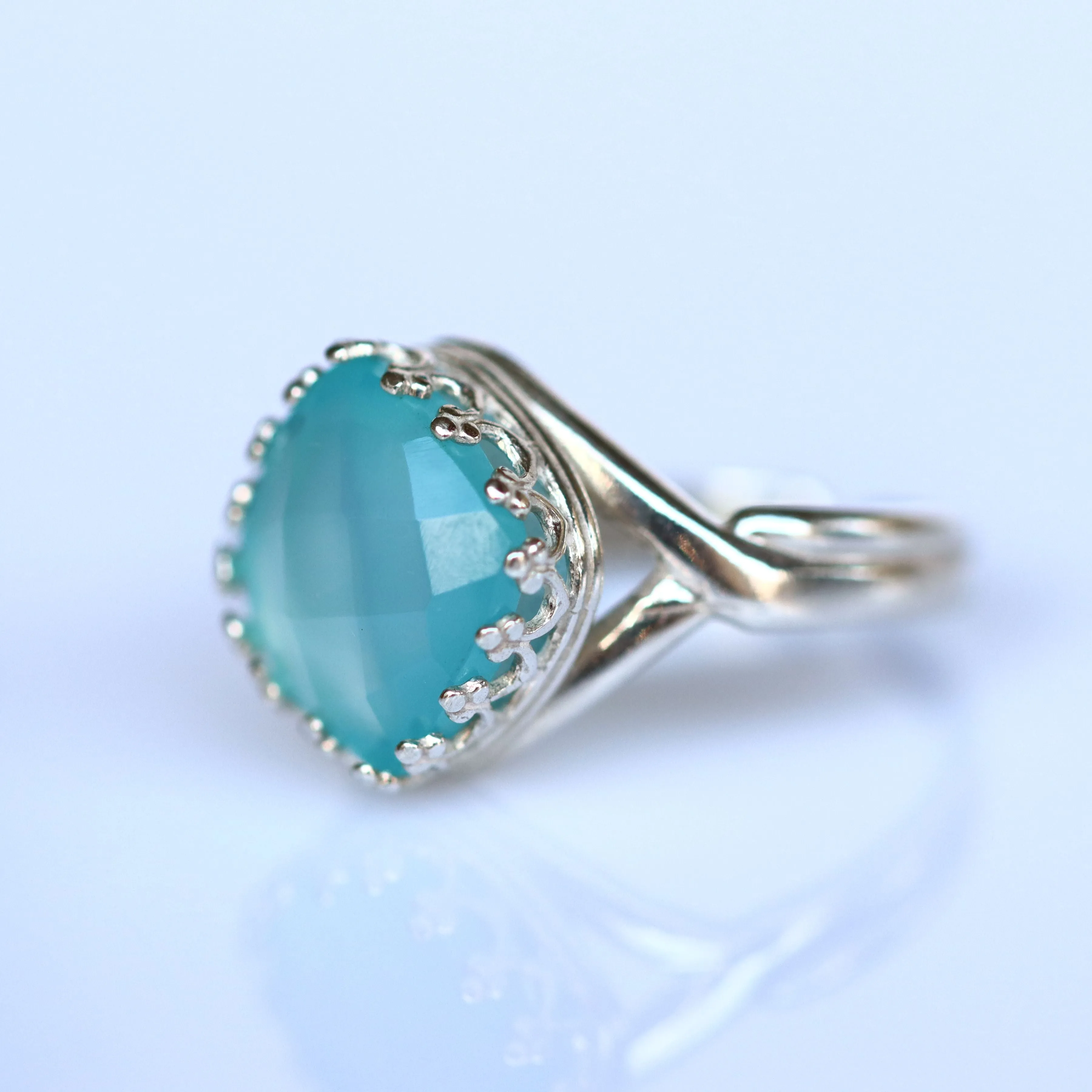 Blue Gemstone Ring for Men - Chalcedony stone Signet