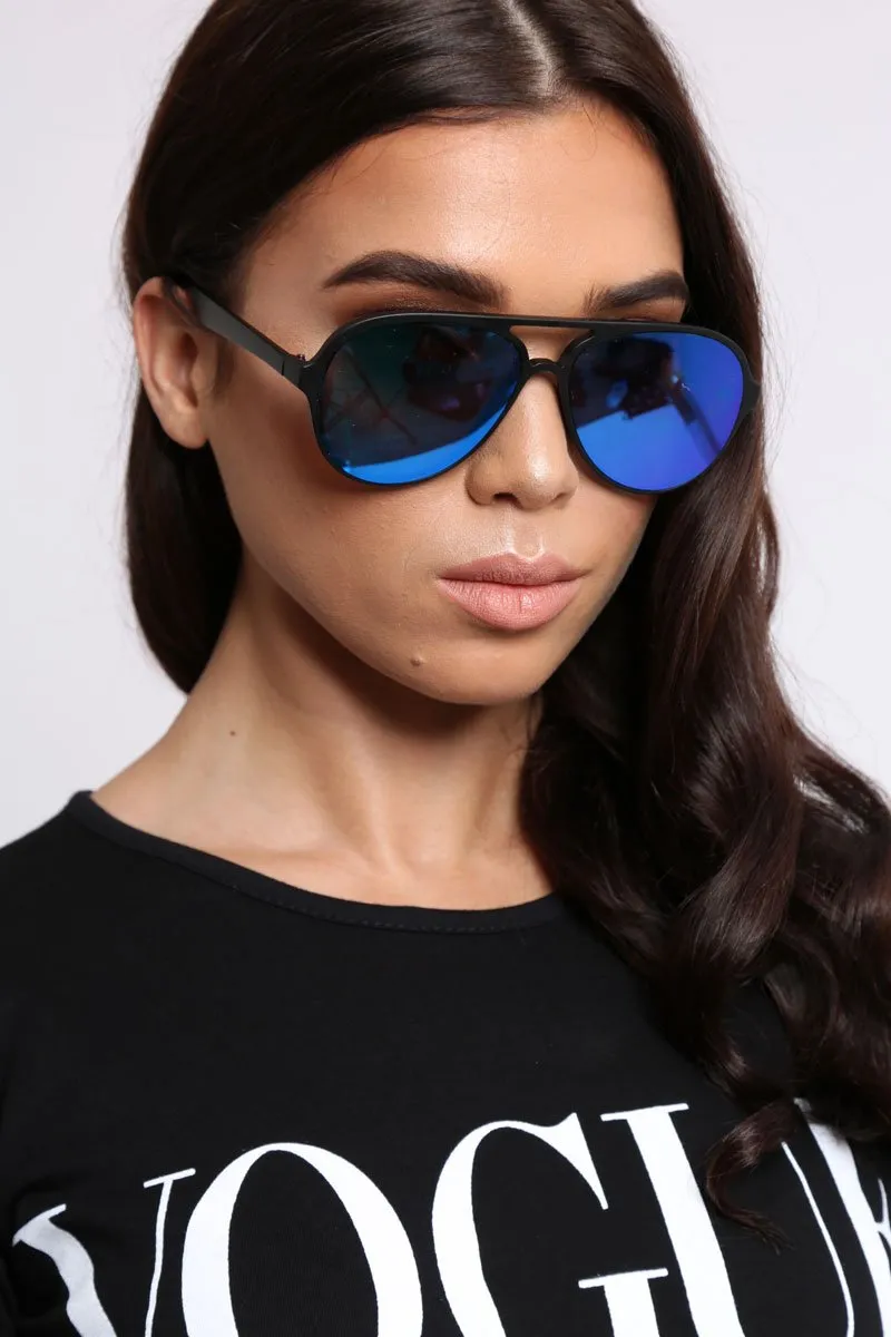 Blue Reflective Lens Aviator Sunglasses - Hari