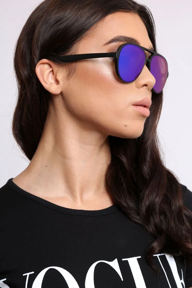 Blue Reflective Lens Aviator Sunglasses - Hari