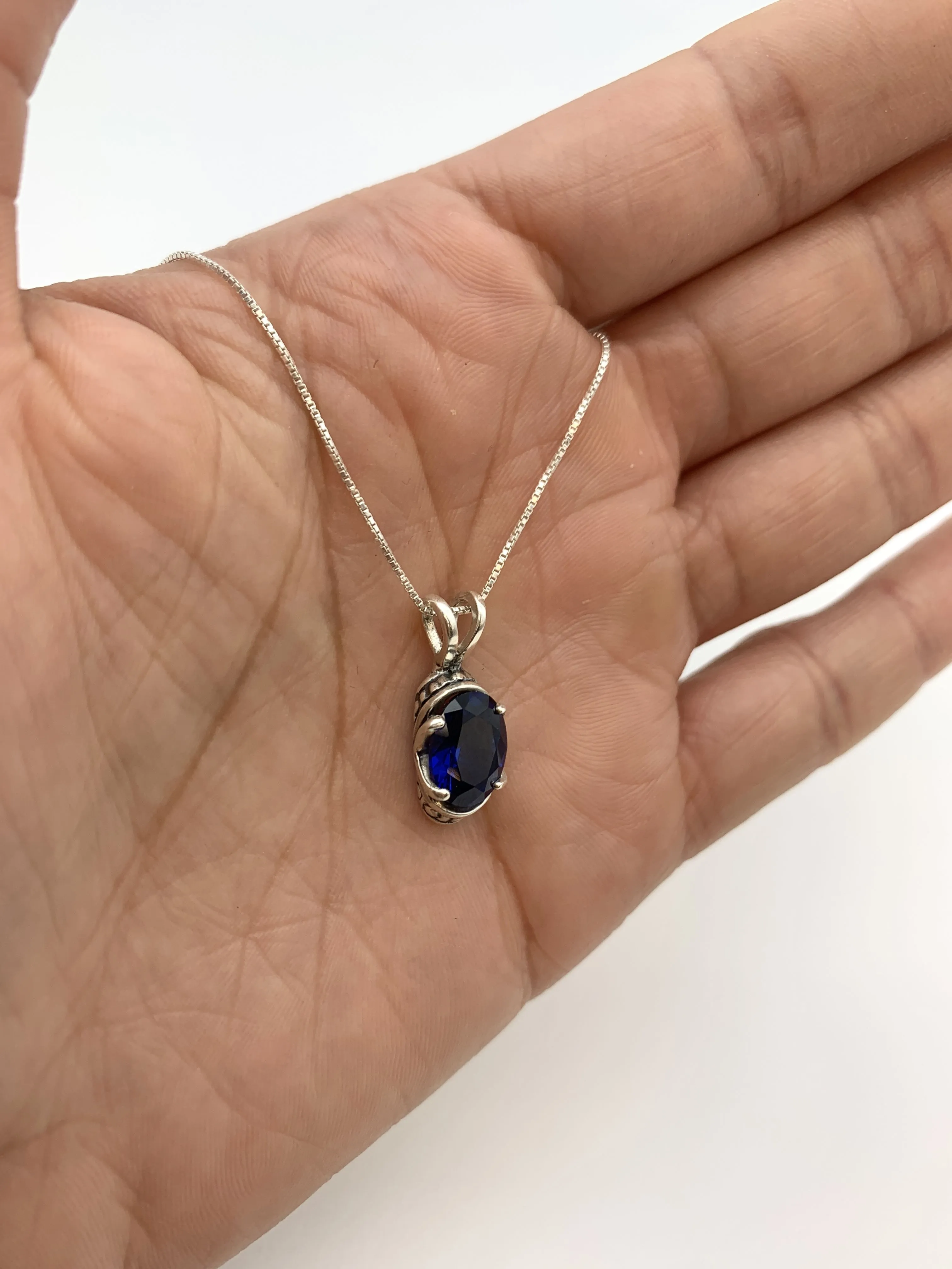 Blue Sapphire Necklace - Vintage Sapphire Necklace - Blue Tribal Pendant