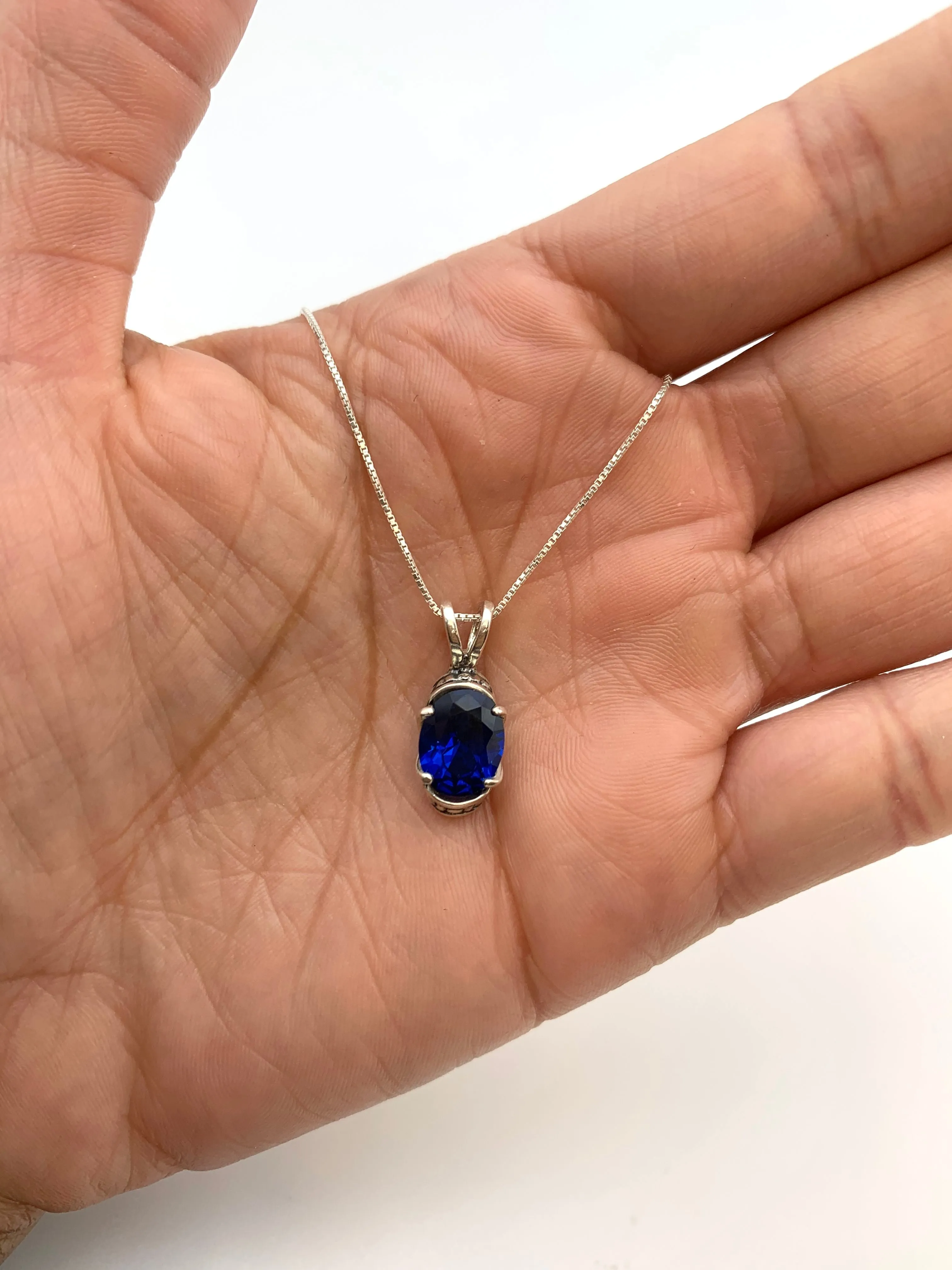 Blue Sapphire Necklace - Vintage Sapphire Necklace - Blue Tribal Pendant