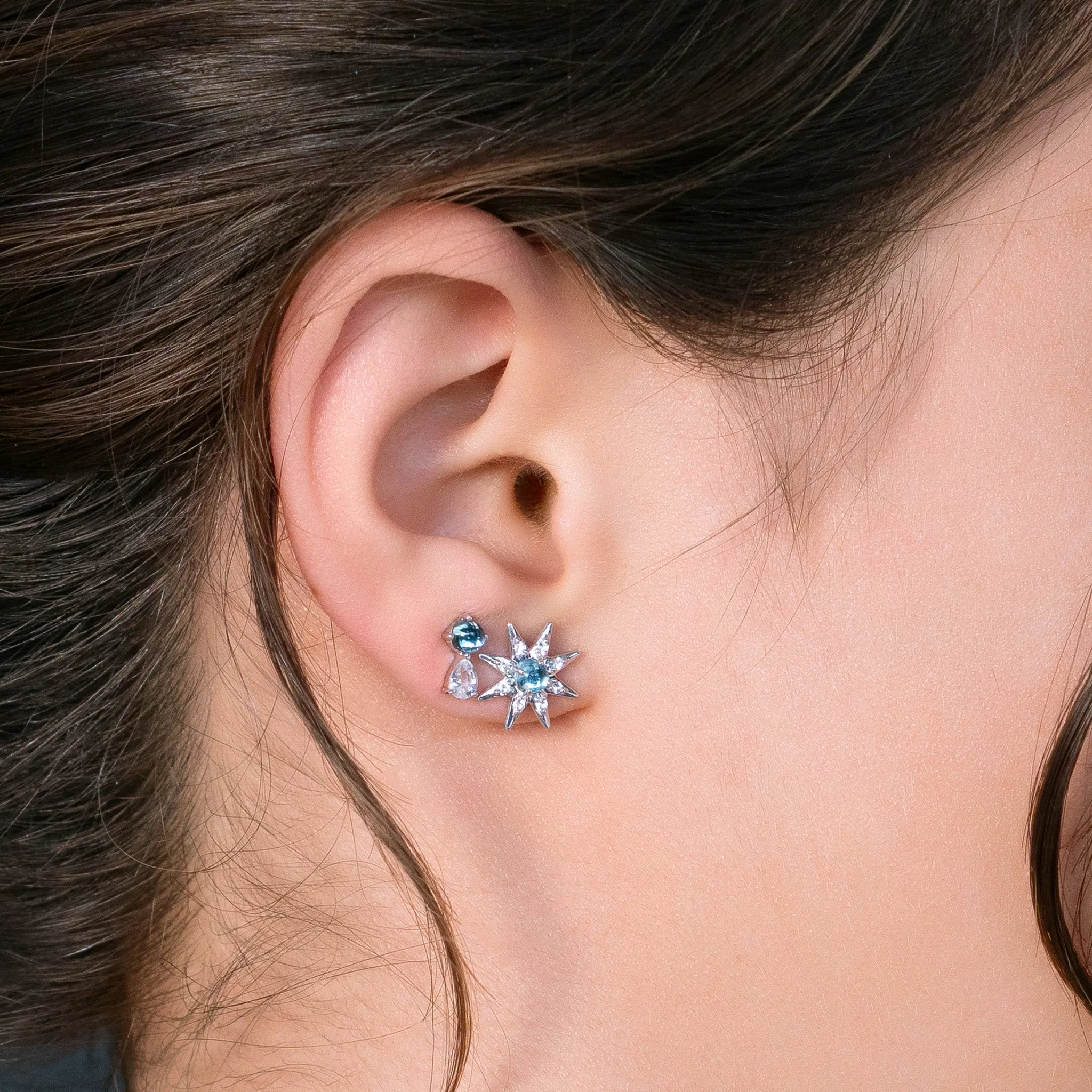 Blue Topaz & Sapphire Star Stud Earrings