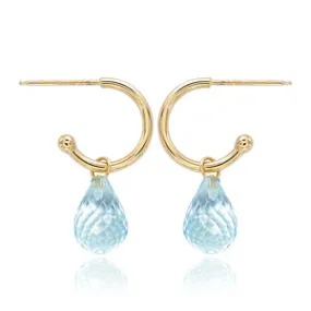 Blue Topaz Briolette Drop Hoops