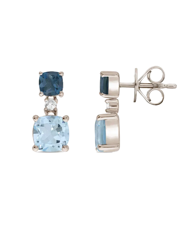 Blue Topaz Earrings - 10ct White Gold London Blue Topaz, Blue Topaz & Diamond Earrings - 786682